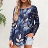 Women's  Loose Casual Flower Printed Round Neck Long Sleeved T Shirt Top Pullover Long Sleeved Sweatshirt
