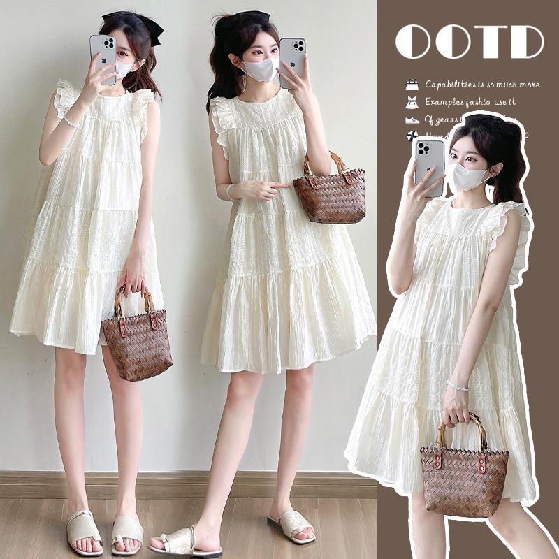 

2026 Summer Fashion: Playful, Age-Reducing Flutter Sleeve Embroidered Loose Plus-Size Dress Extra Large абрикосовый света