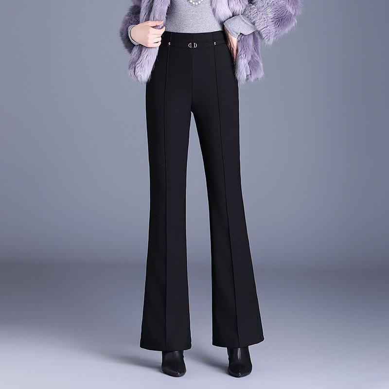 

Women s High Waist Black Silk Cotton Flared Pants with Velvet, Winter 2025 Collection XXXL/31