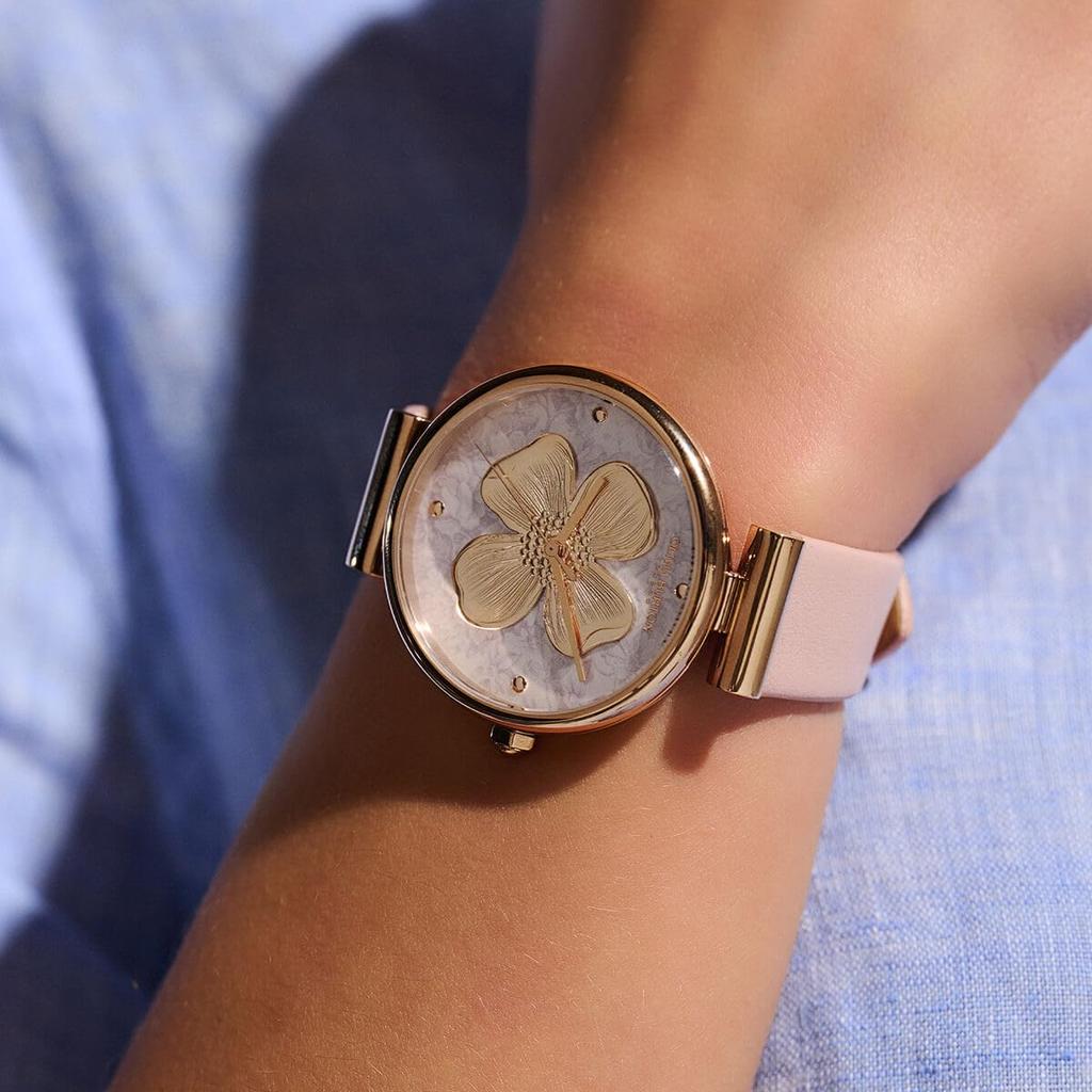 Authorized Retailer Olivia Burton Watch Ob24000094 Signature 36mm Dogwood Silver with White Brushed Leather Strap [OLIVIA BURTON] Women's T-Bar &