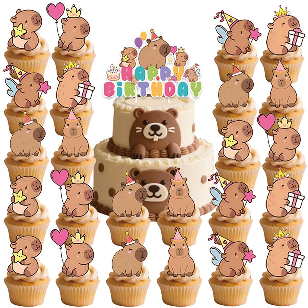 Capibara Festa di Compleanno Decorazioni Stoviglie Palloncini Portachiavi Adesivi Braccialetto Carino Kapibala Regali Gadget Festa Bambini