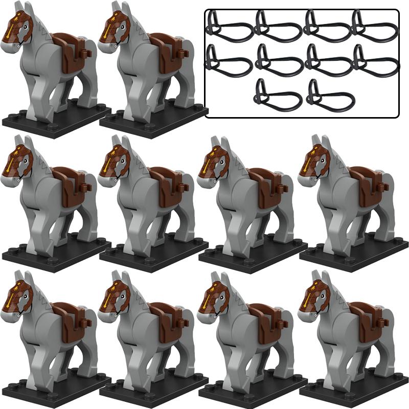 Military Building Blocks Solider Knights Figures Gifts Equipments Accessories Mount Medieval Ancient Warhorse Saddle Horse Rope