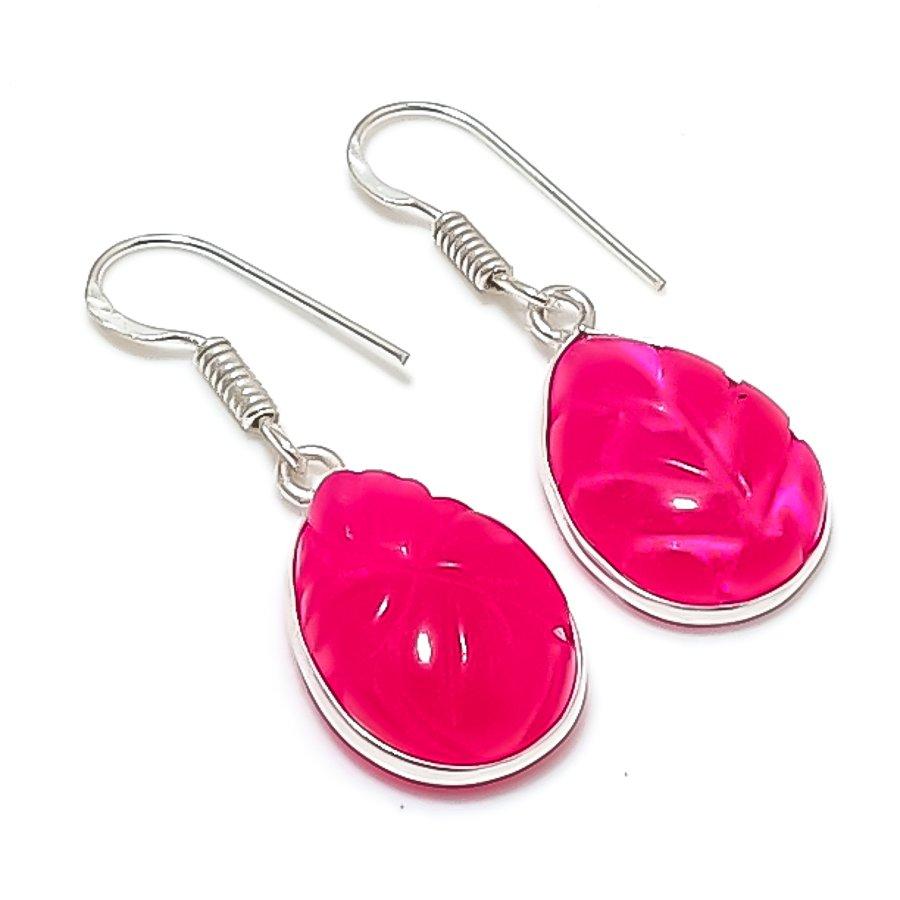 Kashmir Red Ruby(Simulated) Gemstone 925 Sterling Silver Jewelry Earring 1.50 AEE-11335