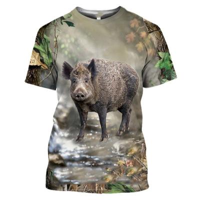 3D Wild Boar Print Men's T-Shirt, Outdoor Jungle Hunting Reed Camouflage, Casual Crew Neck Short Sleeve Deer Top
