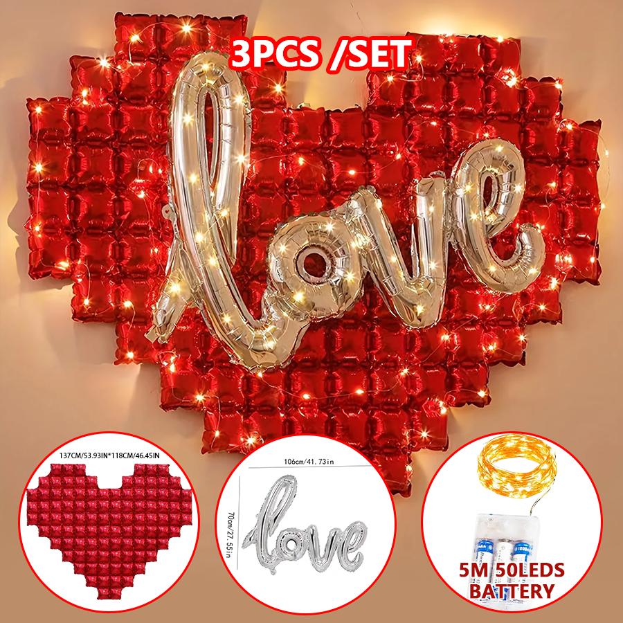 

Heart Shaped Background Wall Foil Balloon Love Letter Balloons With 5M LED Light for Romantic Wedding Party Valentines Day Decor