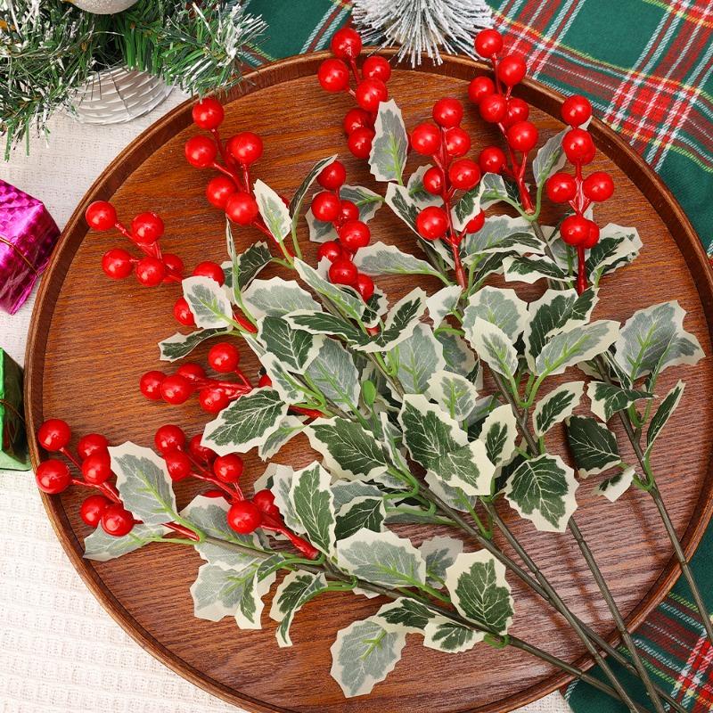 Artificial Berries Holly Red Berries Green Leaf Branches Dining Table Flower Arrangement Decoration DIY Xmas Tree Pendants