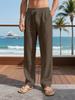 Crazy Muscle Men's Linen Trousers Breathable Straight Loose Drawstring Strap Pants Multi-Color Optional Jogging Pants