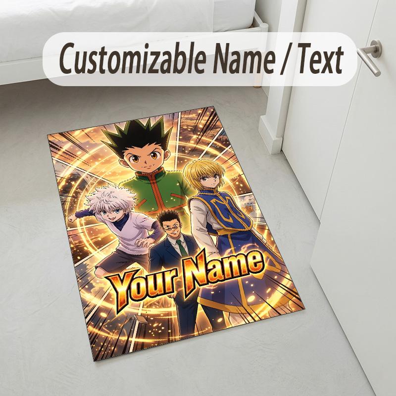 Personalized Crystal Velvet Carpet,Hunter × Hunter Custom Printed Name, Plush Area Rug For Home Indoor Decor