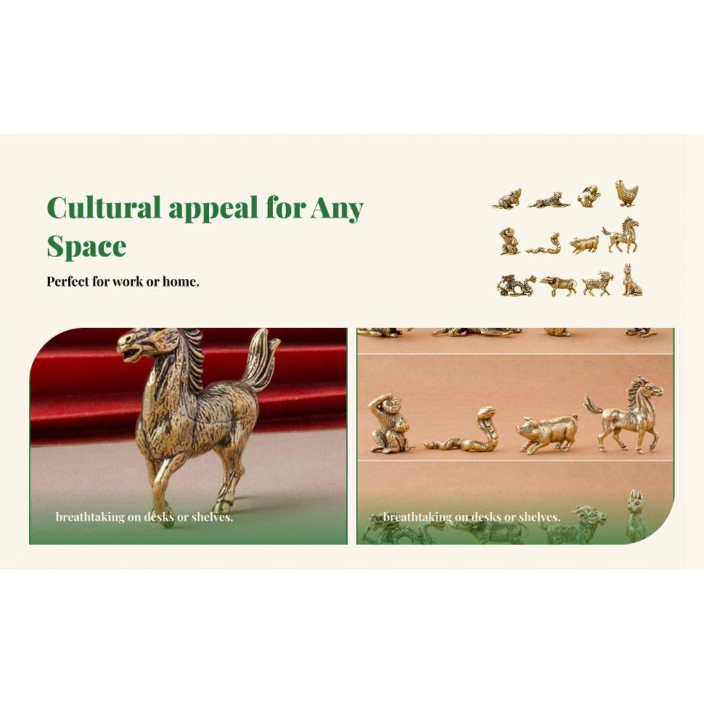 12 Pieces Chinese Zodiac Set Brass Figurine Vintage Birthday Gifts Animal Statue Mini Statues