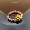 Natural Crystal Tourmaline Cat Paw Lucky Ring with Elastic Beaded Band