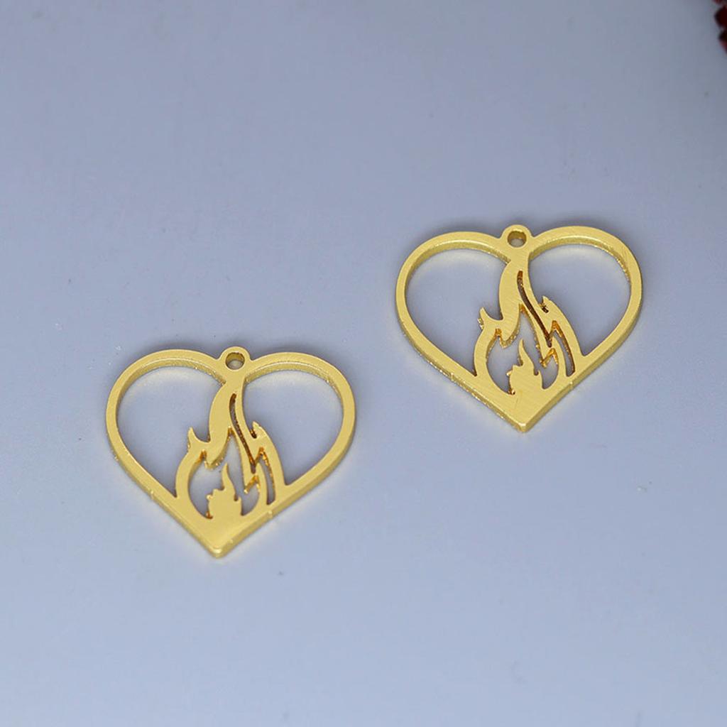 5pcs Stainless Steel Love Heart On Fire Pendant Charms for Jewelry Making DIY Craft Earrings Necklace Handmade Accessories Bulk CLE