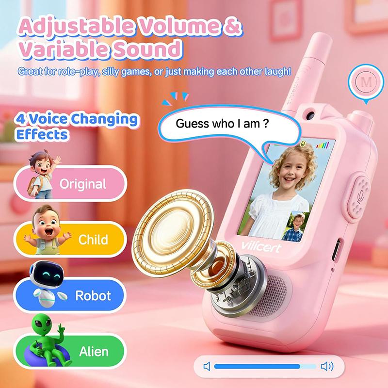 2Pcs Video Walkie Talkies For Kids Rechargeable With Screen Display And Voice Effects Long Range Outdoor Toys Birthday Gifts