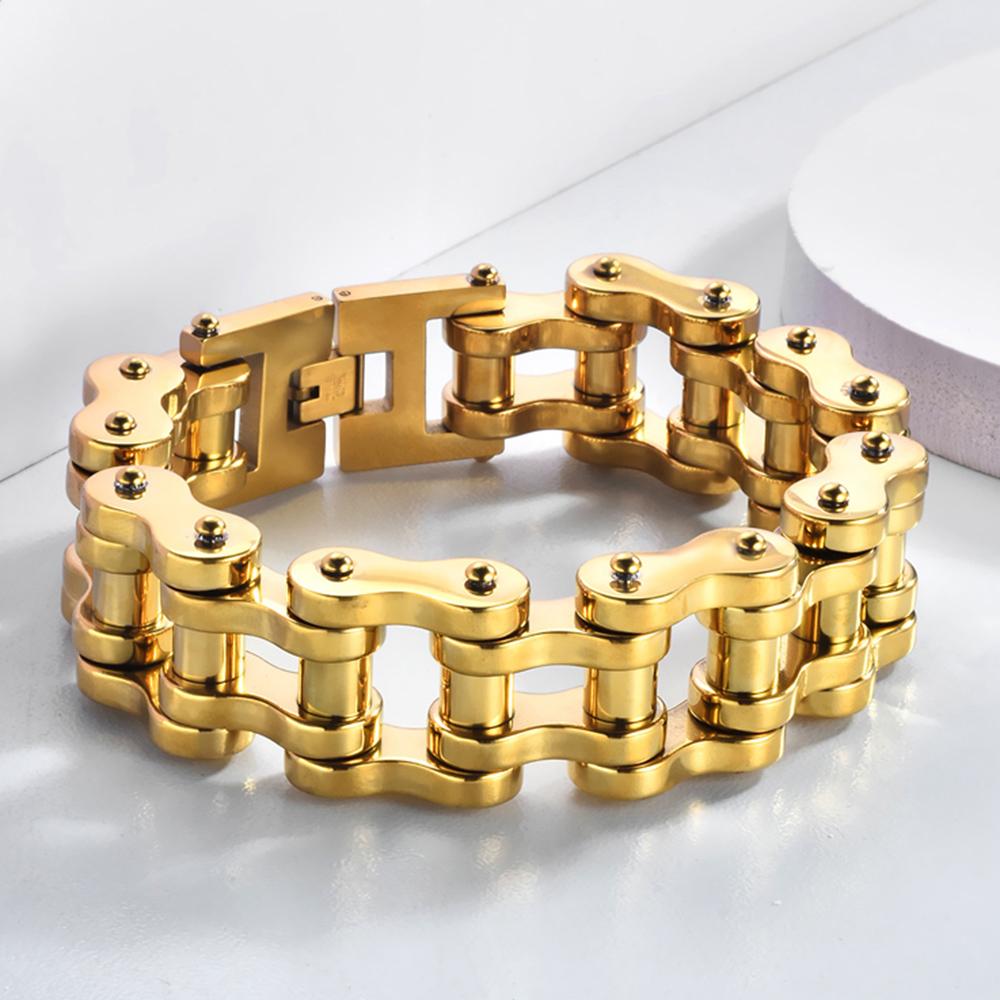 Rock And Roll 21MM Width Motorcycle Chain Man Bracelet for Men Heavy Stainless Steel Men's Bracelets Bangles Bikers Jewelry