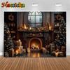 Mocsicka New Year Party Backdrop Christmas Tree Cottage City Window Fireplace Decorations Family Festival Photography Background