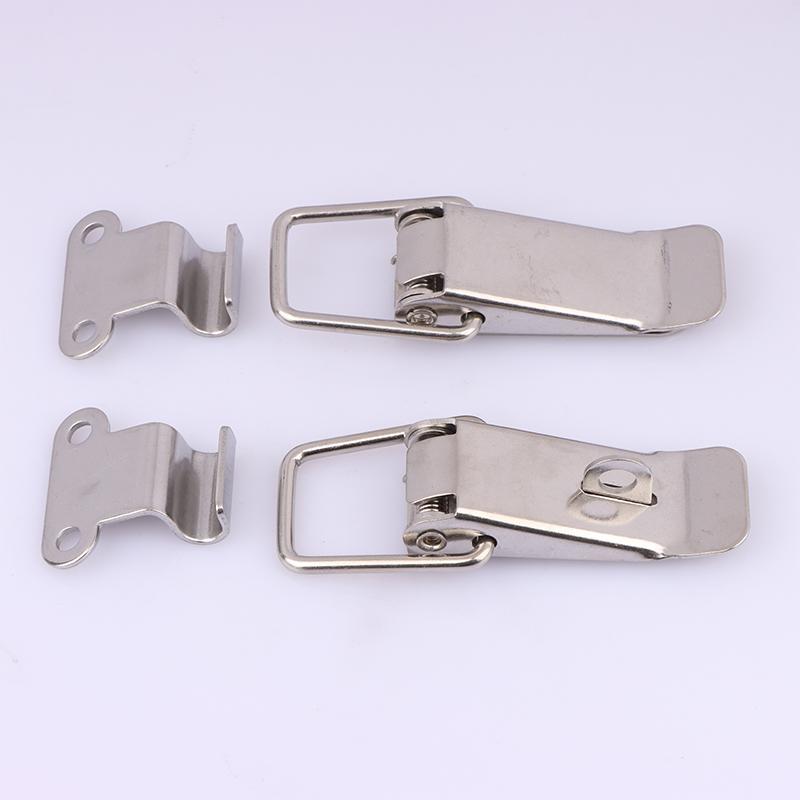 Stainless Steel Spring Loaded Draw Toggle Latch Clamp Clip Silver Hasp Latch Catch Clasp 90 Degrees Duck-Mouth Buckle Hook Lock
