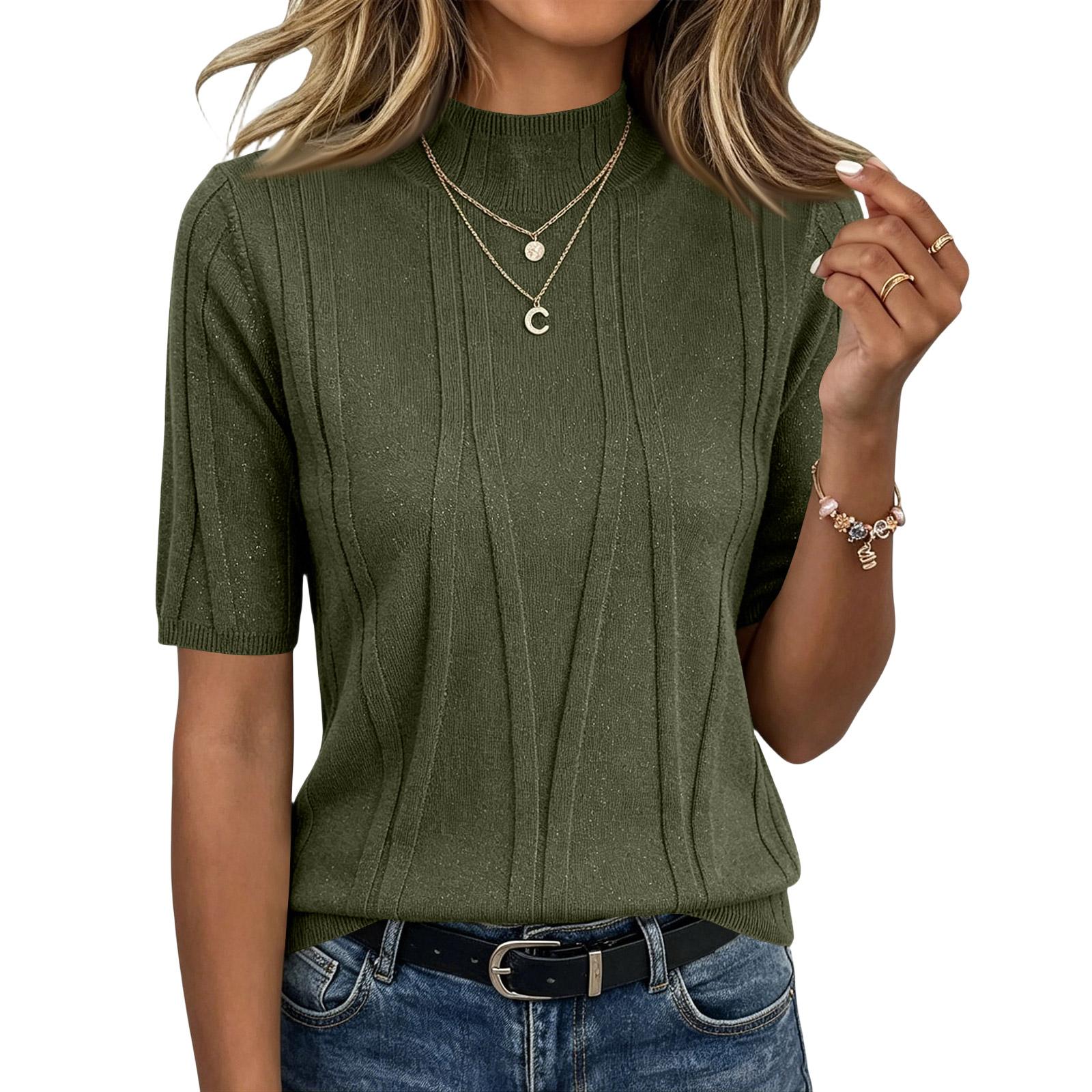 

Womens Summer Tops Casual Button V Neck Short Sleeve Shirts Loose Pullover Tops Oversized Lightweight Blouses S зелений