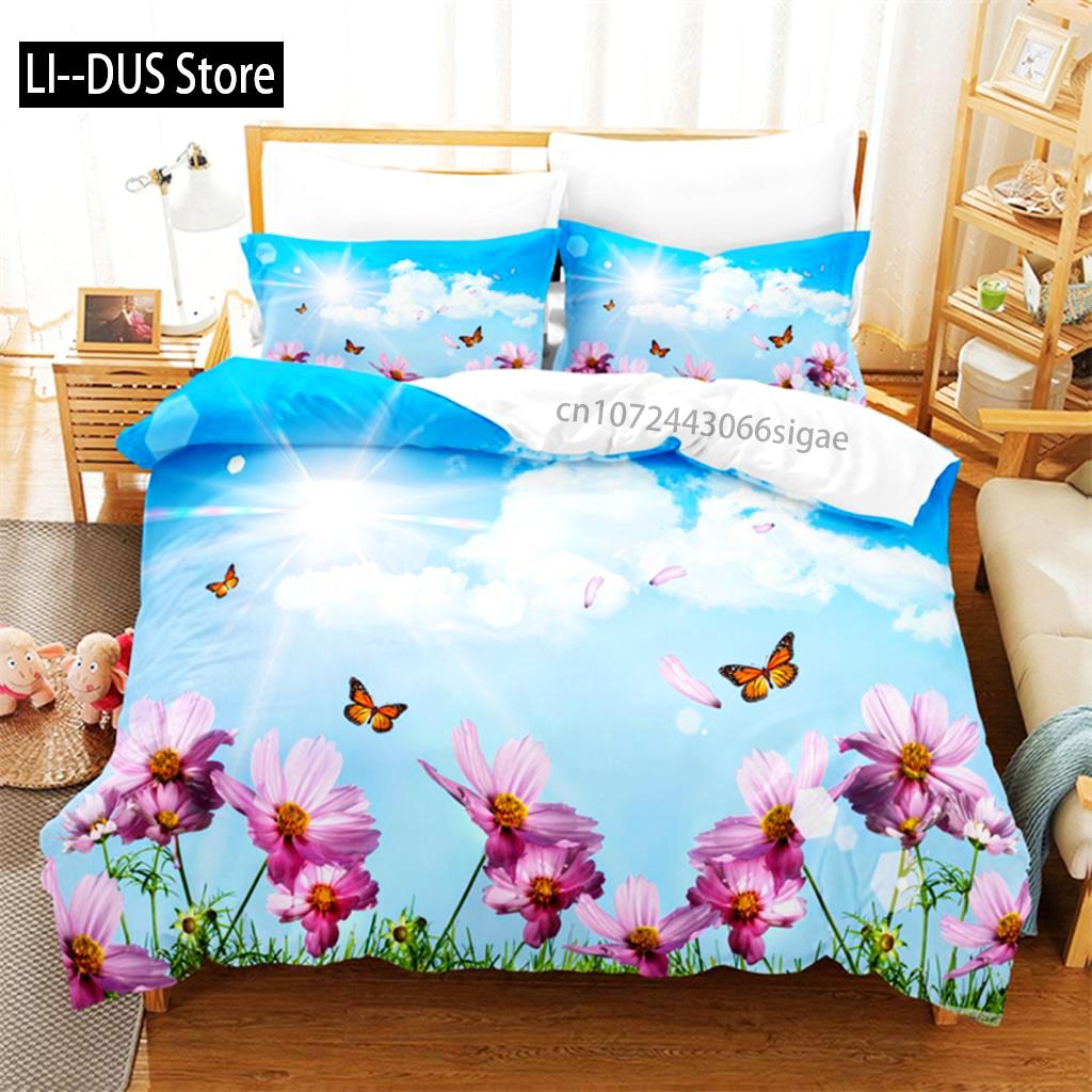 Butterfly Flower Queen Bedding Set Duvet Cover Set Bedding Digital Printing King Size Duvet Cover Set Bedding Set
