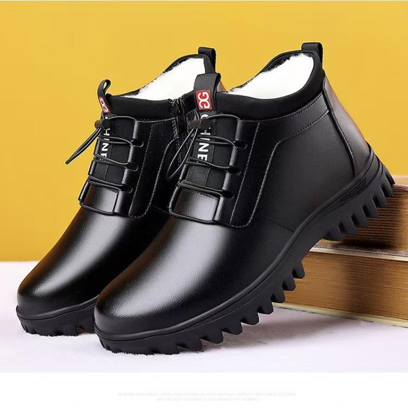 New men's popular business cotton shoes men's leather surface warm velvet thickened shoes high-top waterproof and cold-resistant snow boots