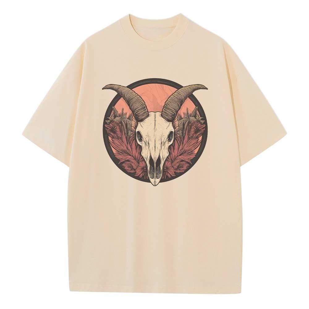 Cotton Baggy T Shirt Goat Skull Crazy Graphic Tees Dropped Shoulder Vintage Unisex Tops Oversize T Shirts Breathable Print
