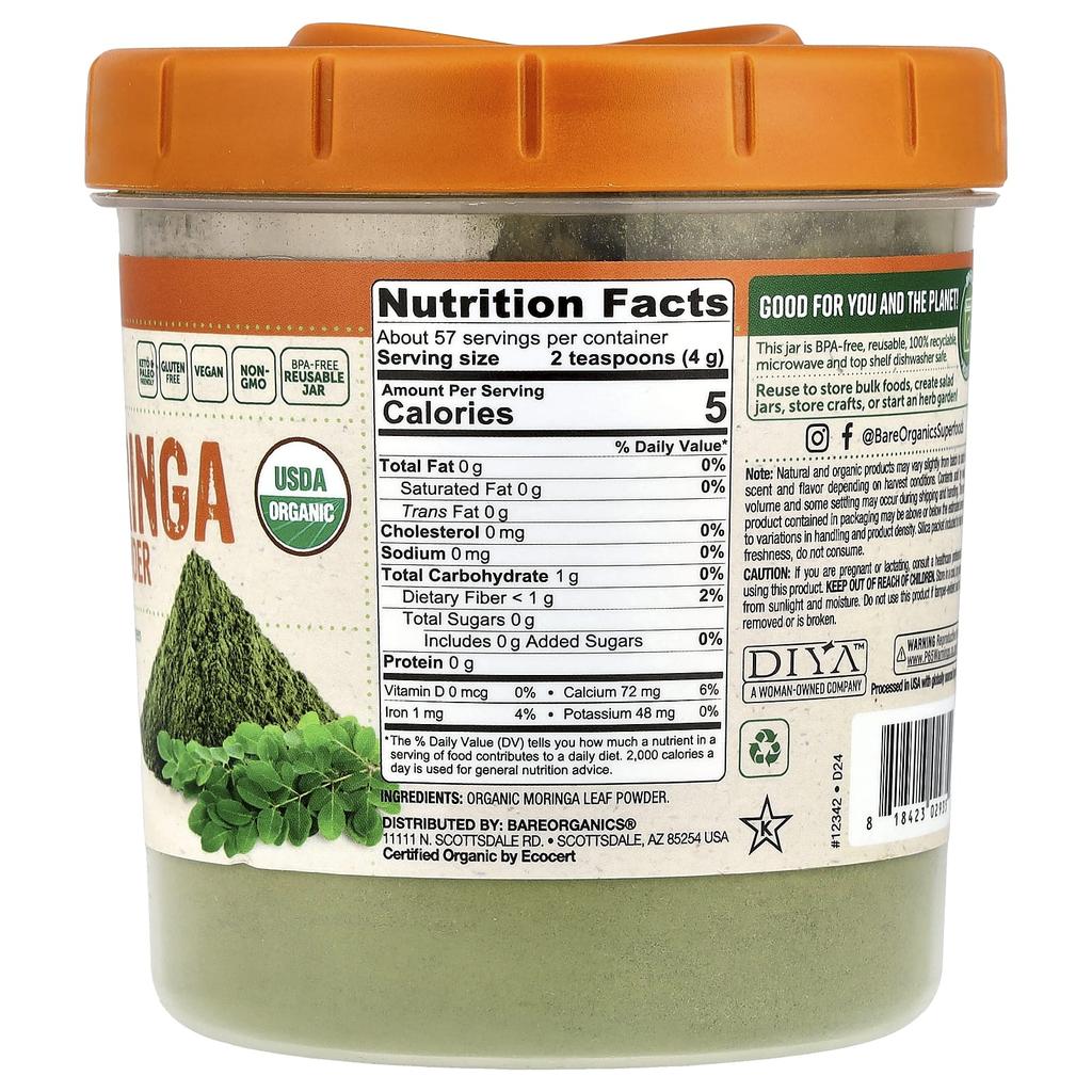 Organic Moringa Leaf Powder, 227G(8Oz)