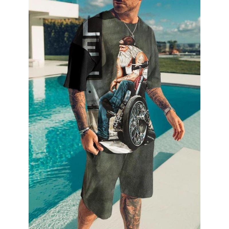 Fashion Casual Vacation Summer Men's Suit Skull 3D Printed Sportswear Short-sleeved Suit Oversized Round Neck T-shirt Shorts 2-piece