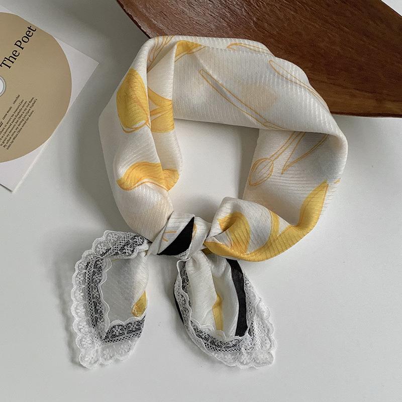 Silk scarf neck small square scarf new multi-color versatile headscarf summer women's pastoral lace headband hair accessories decorative small scarf