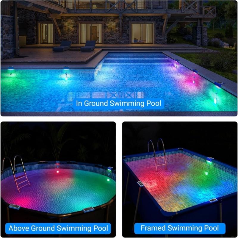 Solar Underwater Swimming Pool Lights with Remote Control Waterproof 16 Colors Lighting Pool Lights Easy to Use M4YD