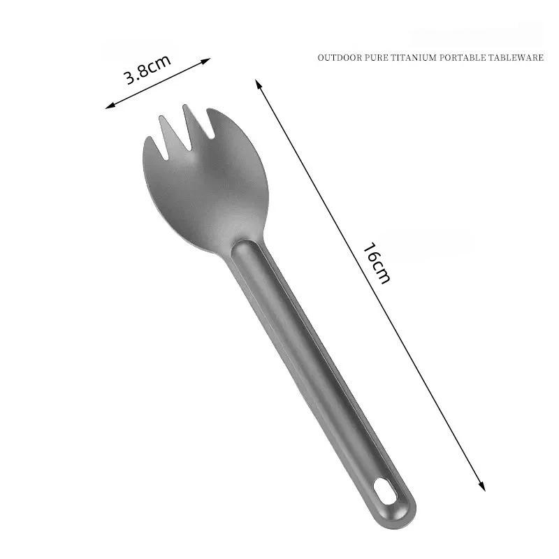 1/4Pcs Portable Camping Titanium Metal Long Handle Anti Scalding Anti-slip Spoon Fork Light Weight Tableware