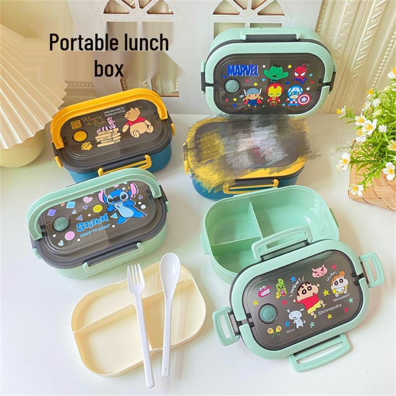 Portable Japanese Double-Layer Bento Lunch Box for Students & Office Workers - Large Capacity, Cartoon Design