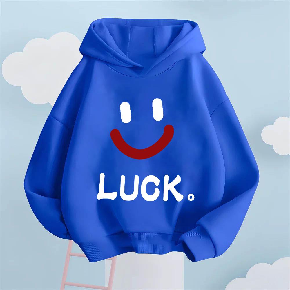 

Creative Lucky Smiley Face Pattern Children s Sweatshirt Loose Casual Boys and Girls Long Sleeve Warm Hooded Sweatshirt 100