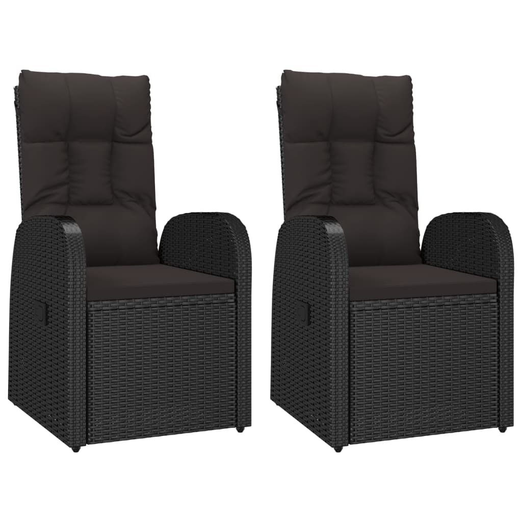 vidaXL Garten-Liegestühle 2 Stk. mit Auflagen Poly Rattan Schwarz
