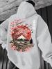 Cherry Blossom and Mount Fuji Print Autumn/Winter Warm Japanese Style Hooded Sweatshirt for Men - Trendy Casual