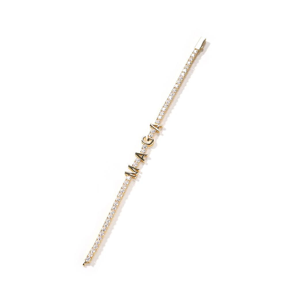 Hot-selling simple English alphabet bracelet copper inlaid zircon MAGA TRUMP trendy cool tennis chain, one piece is sent on behalf of others. 6inch