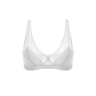 Silk Triangle French Room Bra or Night Bra [SilRiver] Bra, Bra, Stress-Free, Wireless, Non-Wired Bra, (Medium, White)