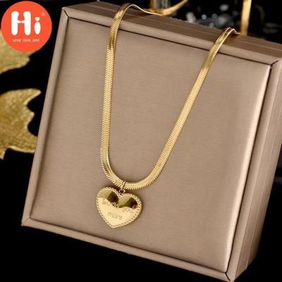 Colar de aço inoxidável Hi Titanium Steel Gold Color Wedding Heart Pendants para mulheres