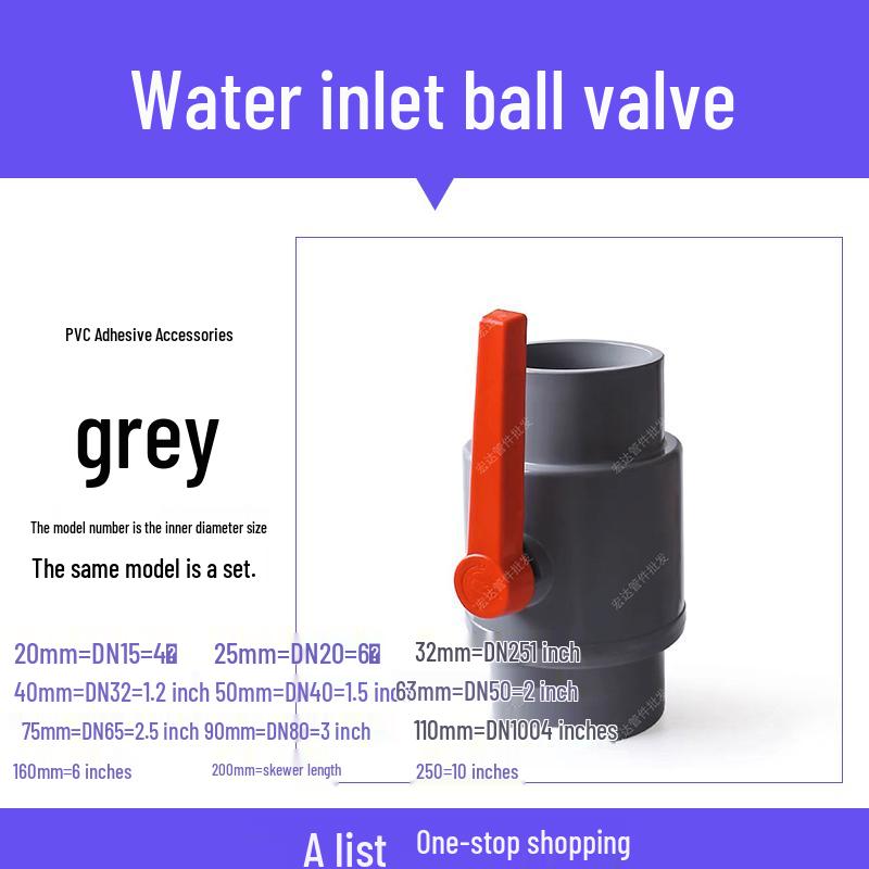 Grijze PVC Kogelkraan: Maten 20-110, Schroefdraad, Kunststof Waterleiding Schakelaar