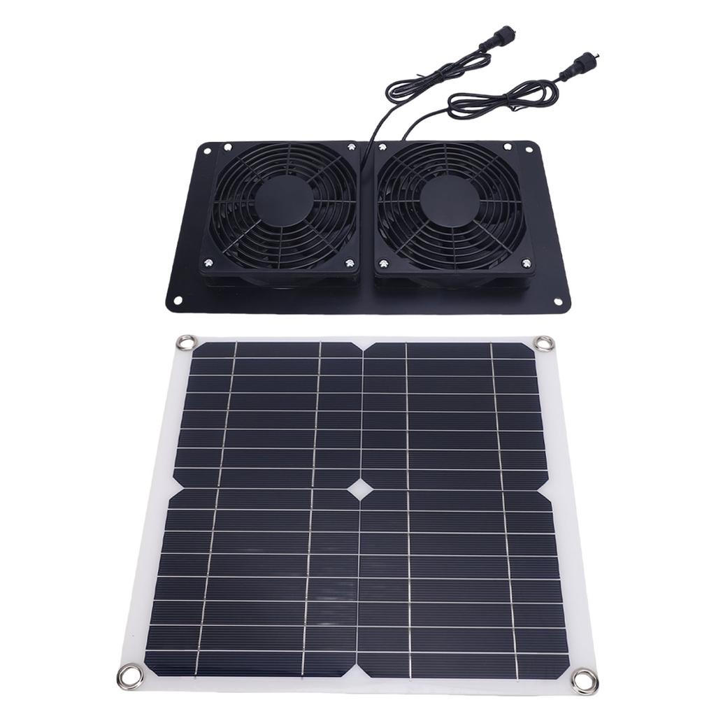 Solar Powered Exhaust Fan 12W 18V Monocrystalline Silicon Solar Panel Dual Fan Ventilator Kit for Pet House Chicken Coop Greenhouse