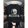 European Size Men'S And 'S Vintage Skateboard Graphic Tee with Black Skull And Skateboard Design, Loose Fit for Streetwear, Machine Washable
