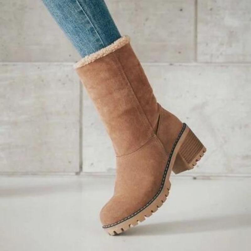 Large Size Velvet Thermal Short Boots Women's Autumn and Winter New Thick Heel Medium Heel Martin Boots Snow Boots