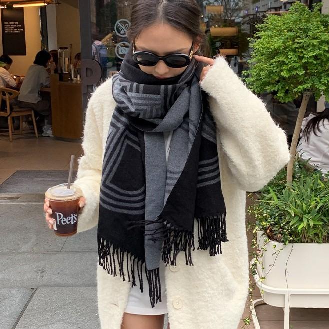 New autumn and winter gray double-sided lock scarf shawl women's high-end light luxury outer with warm scarf scarf