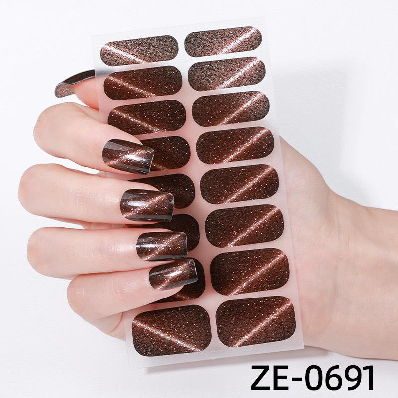 16Tips Cat Eye Nail Stickers, UV Semi-Cured Gel Nail Polish Strips Self-Adhesive Magnetic Cat Eye Effect Nail Art Wraps with Nail File