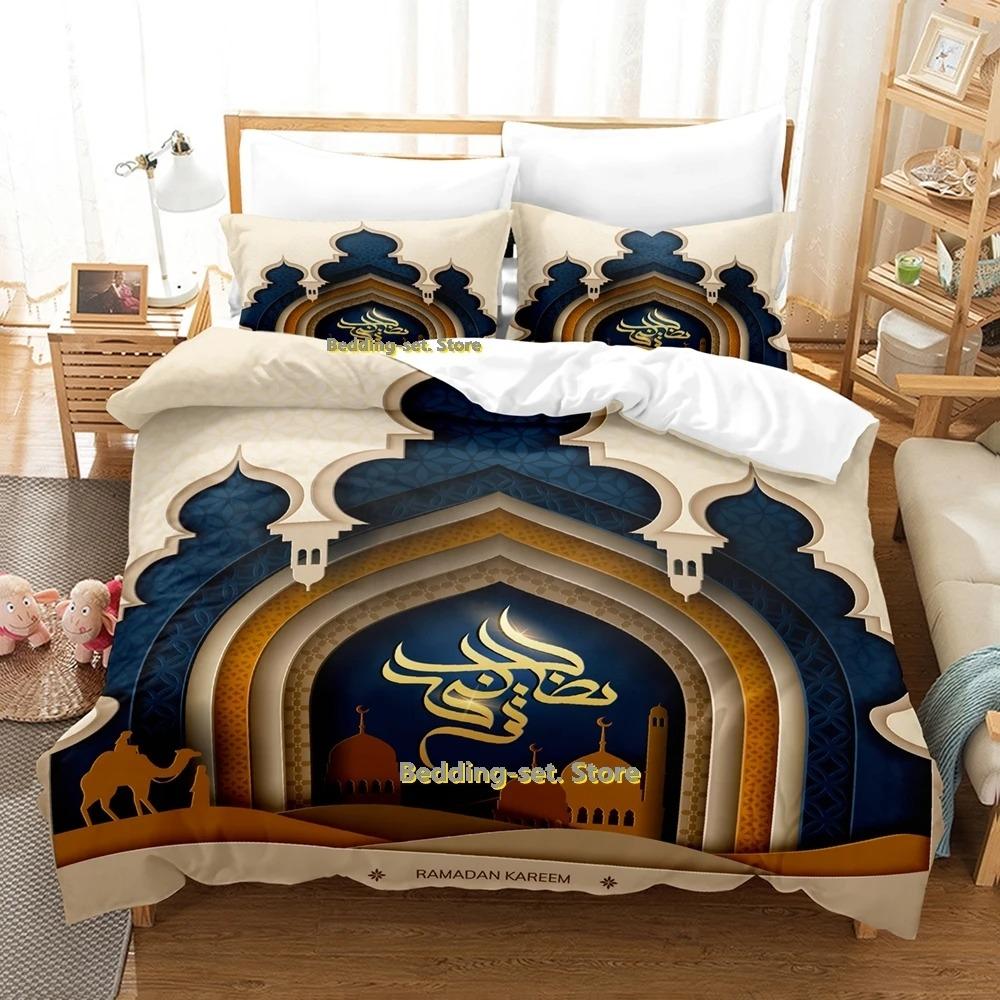 Ramadan-Bettwäscheset, Einzel-, Zwillings-, Voll-, Queen- und King-Size-Bettset, für Schlafzimmer für Erwachsene und Kinder, Bettbezug-Set, 3D-Druck, Anime-Bettlaken-Set