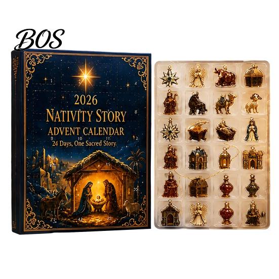 Holiday Countdown Gift Box 2026 Nativity Story Christmas Advent Calendar, 24 Days Calendar Religious Keepsakes with 2D Acrylic Keepsake Ornaments for