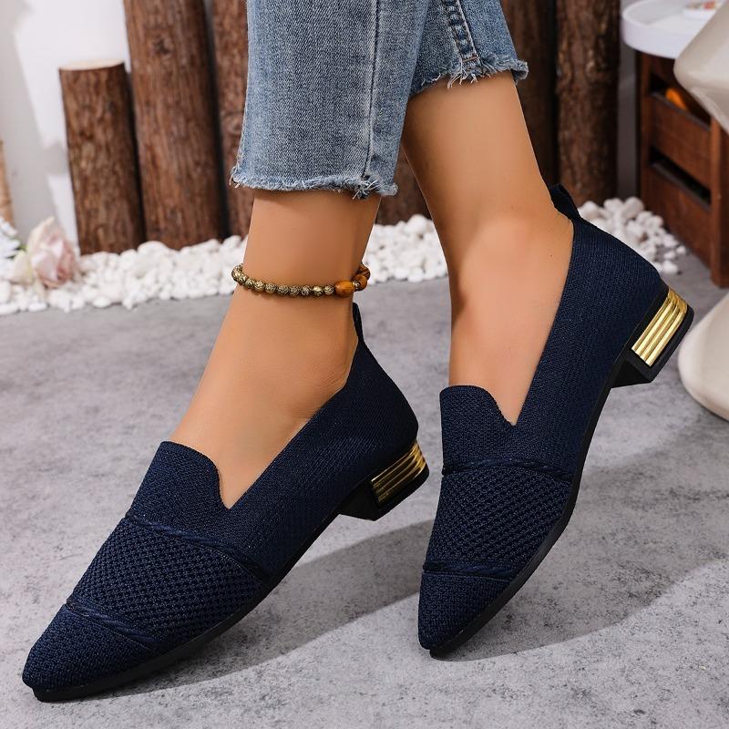 

Модные плетеные женские туфли на каблуке 2025 Новые туфли с острым носком Удобная обувь Осенние классические туфли на толстом каблуке Повседневное платье Zapatillas De Mujer 43 темно-синий