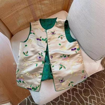 Women's 2024 Spring/Autumn Retro Tang Suit Jacquard Vest with Songjin Buttons