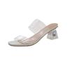 High heels women's summer 2025 new crystal heel transparent word belt sandals square head thick heel outer slippers women