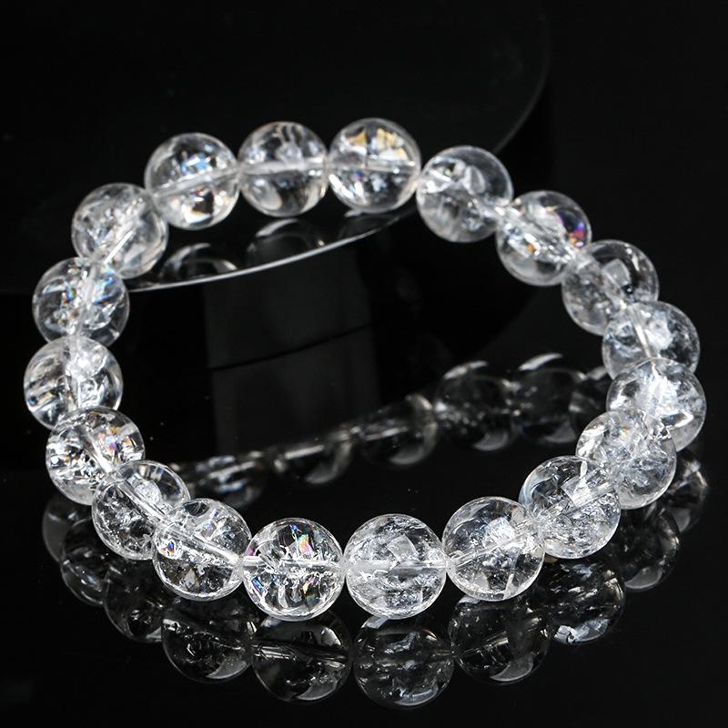 Hongchu Crystal Himalayan White Crystal Bracelet Crackled White Crystal Round Bead Bracelet
