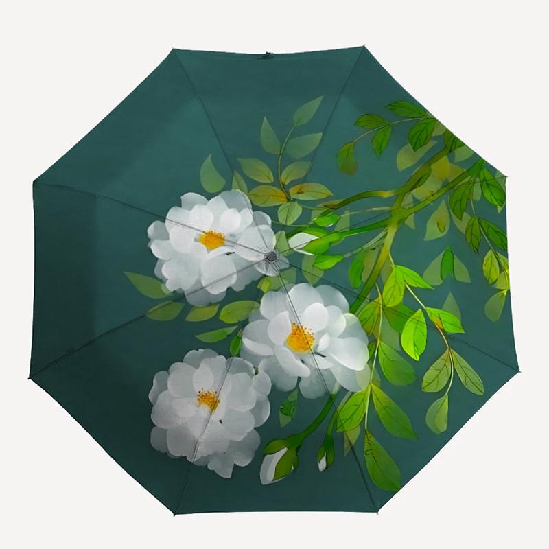 

1pc White Rose Automatic Open/Close Umbrella, Portable Folding umbrella for Everyday Use yy250826047