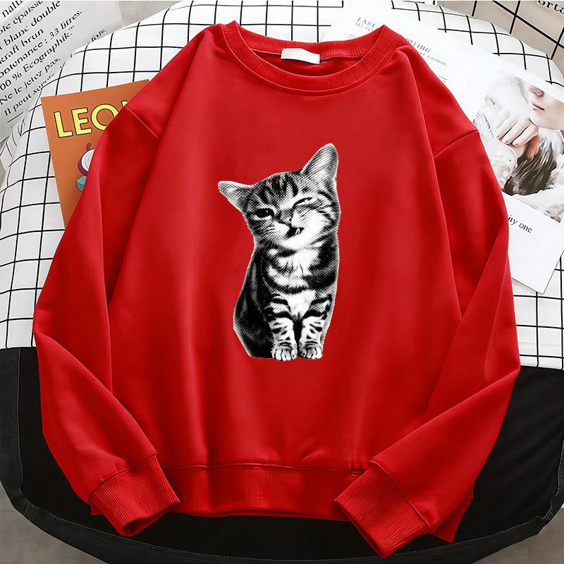 Fun Cat Diagram Print Pullovers Autumn Basics Sweatshirt Loose Street Women Clothing Fashion Oversize Long Sleeved Crew Neck Pullover