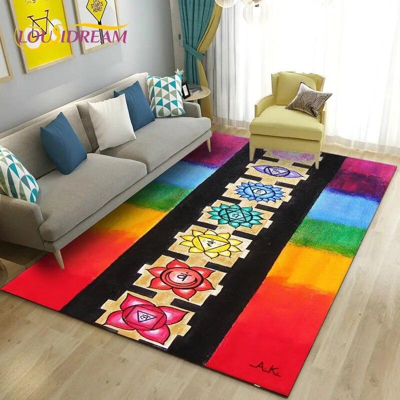 Rainbow 7 Chakra Mandala Bohemia Area Rug,Carpet Rug for Living Room Bedroom Sofa Doormat Decoration,Yoga Non-slip Floor Mat